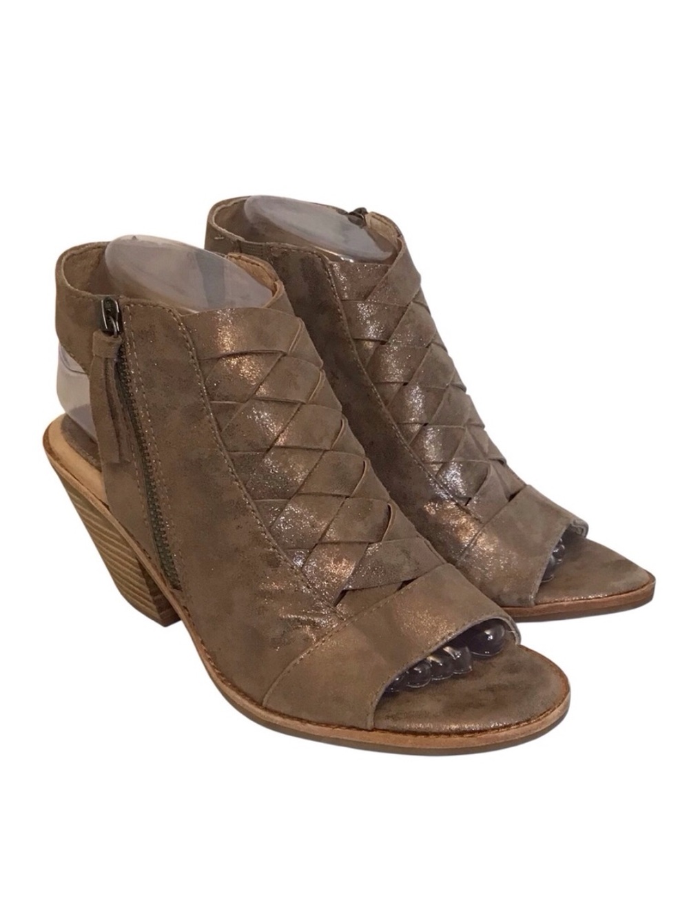 Sofft 8.5 Mckenna Suede Leather Metallic Sandals Braided Comfort Shoes Tan Taupe